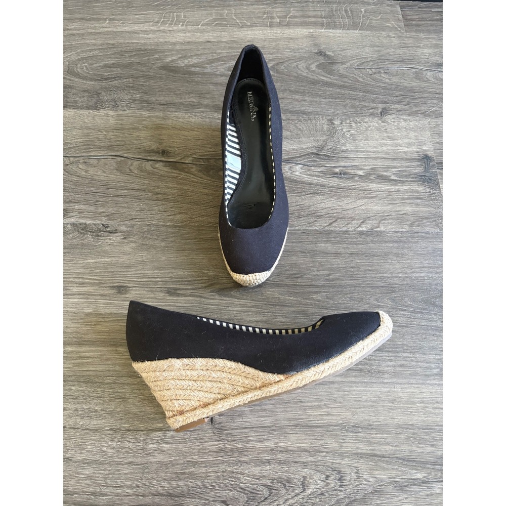 Merona Espadrille Wedge Heel Shoes Black Canvas Women's Size 9.5‎